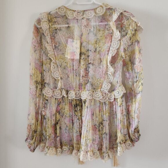 RARE! Zimmermann Valour Scallop Ruffle Blouse Floral Size AU 1 b121 - Picture 4 of 10